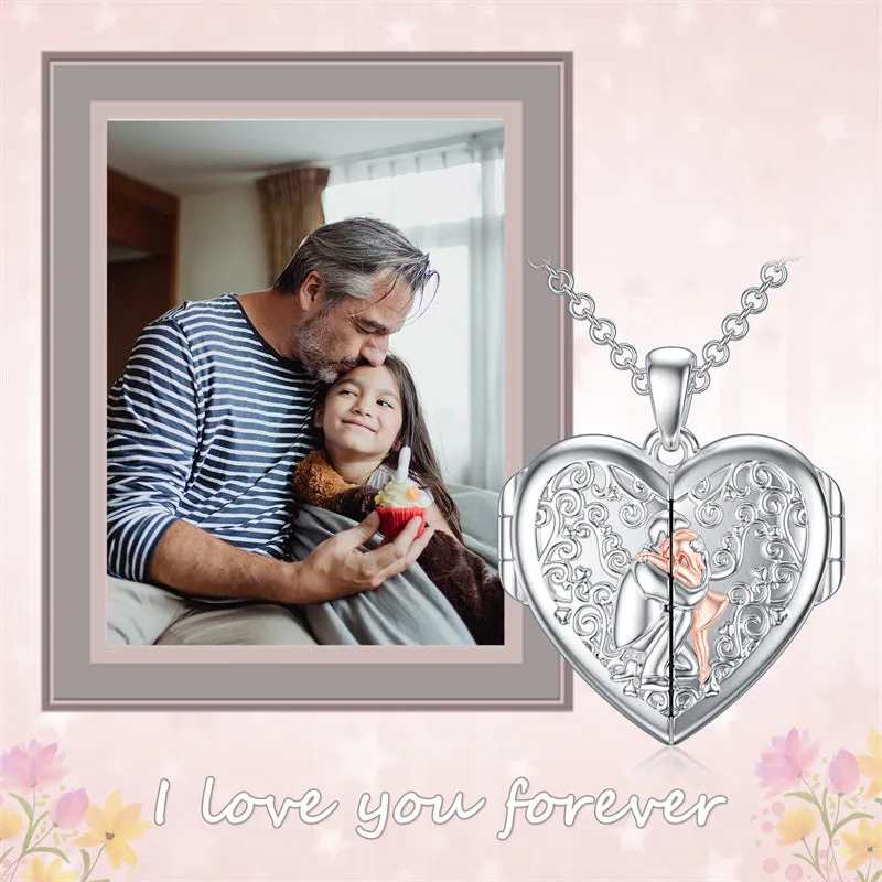 Father Daughter Photo Necklace S925 Sterling Silver Abalone Shell Daughter Gifts from Dad Locket Jewelry Gift