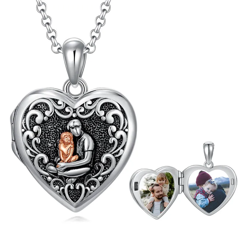 Father Daughter Photo Necklace S925 Sterling Silver Abalone Shell Daughter Gifts from Dad Locket Jewelry Gift