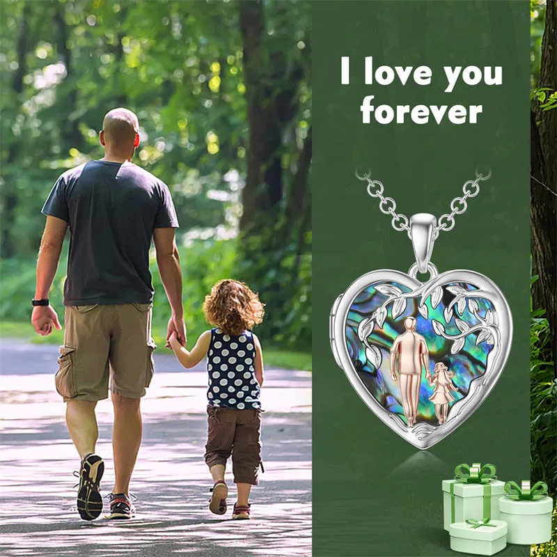 Father Daughter Photo Necklace S925 Sterling Silver Abalone Shell Daughter Gifts from Dad Locket Jewelry Gift