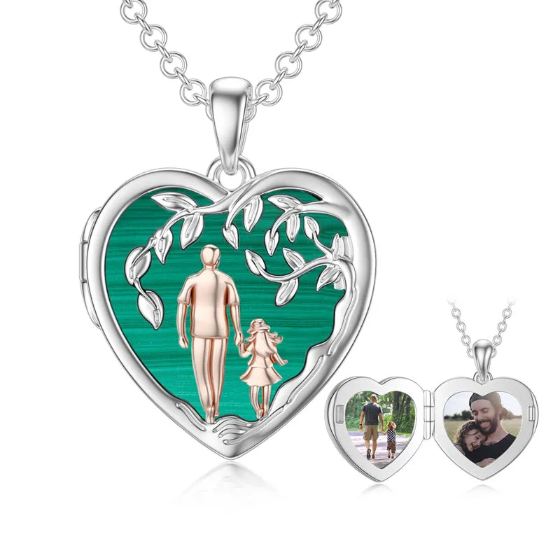 Father Daughter Photo Necklace S925 Sterling Silver Abalone Shell Daughter Gifts from Dad Locket Jewelry Gift