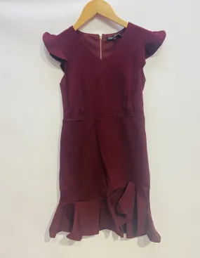 Fiona Burgundy Ruffle Sleeve Dress