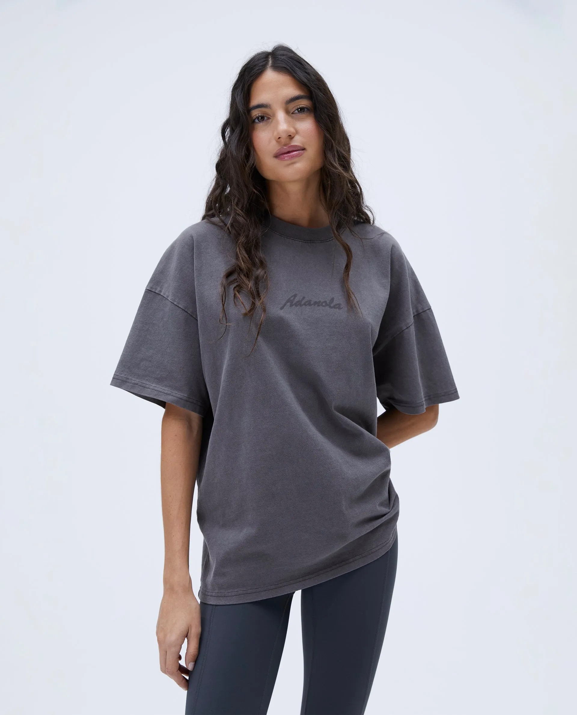 Freehand Washed Short Sleeve Boxy T-shirt - Charcoal Grey