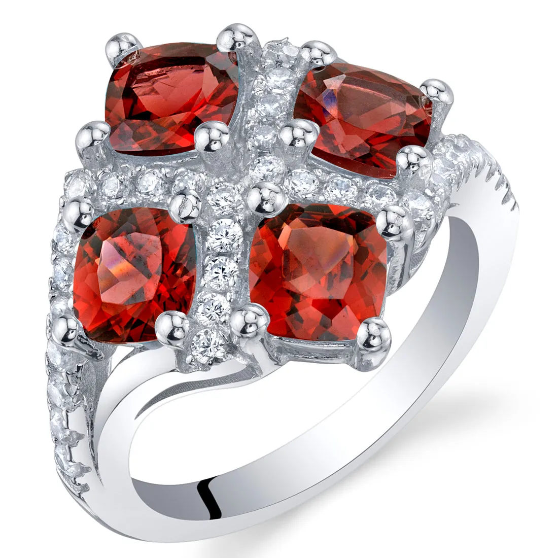 Garnet Cushion Cut Sterling Silver Ring Size 8