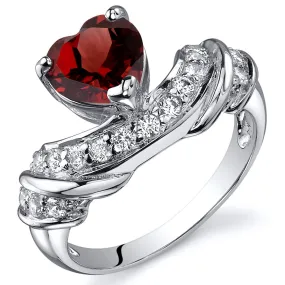 Garnet Heart Shape Sterling Silver Ring Size 7