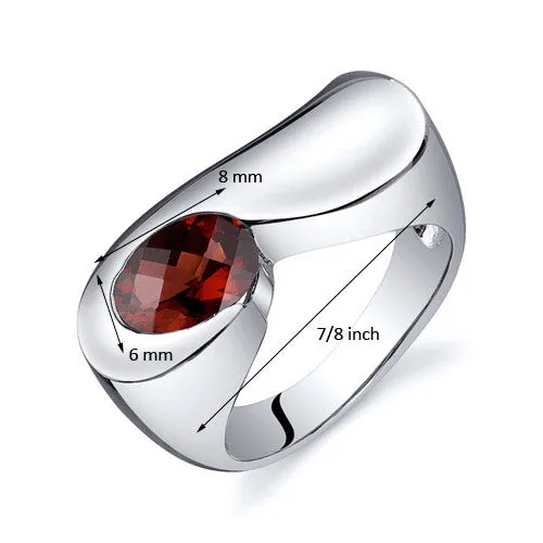 Garnet Ring Sterling Silver Oval Shape 1.5 Carats Ring 7