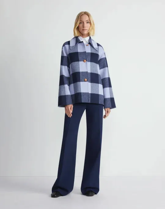 GINGHAM WOOL-CASHMERE DOUBLE FACE OVERSIZED SWING COAT