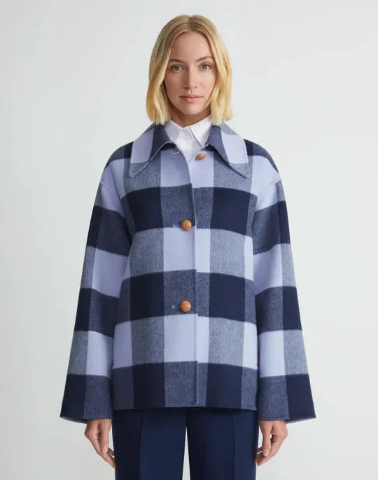 GINGHAM WOOL-CASHMERE DOUBLE FACE OVERSIZED SWING COAT