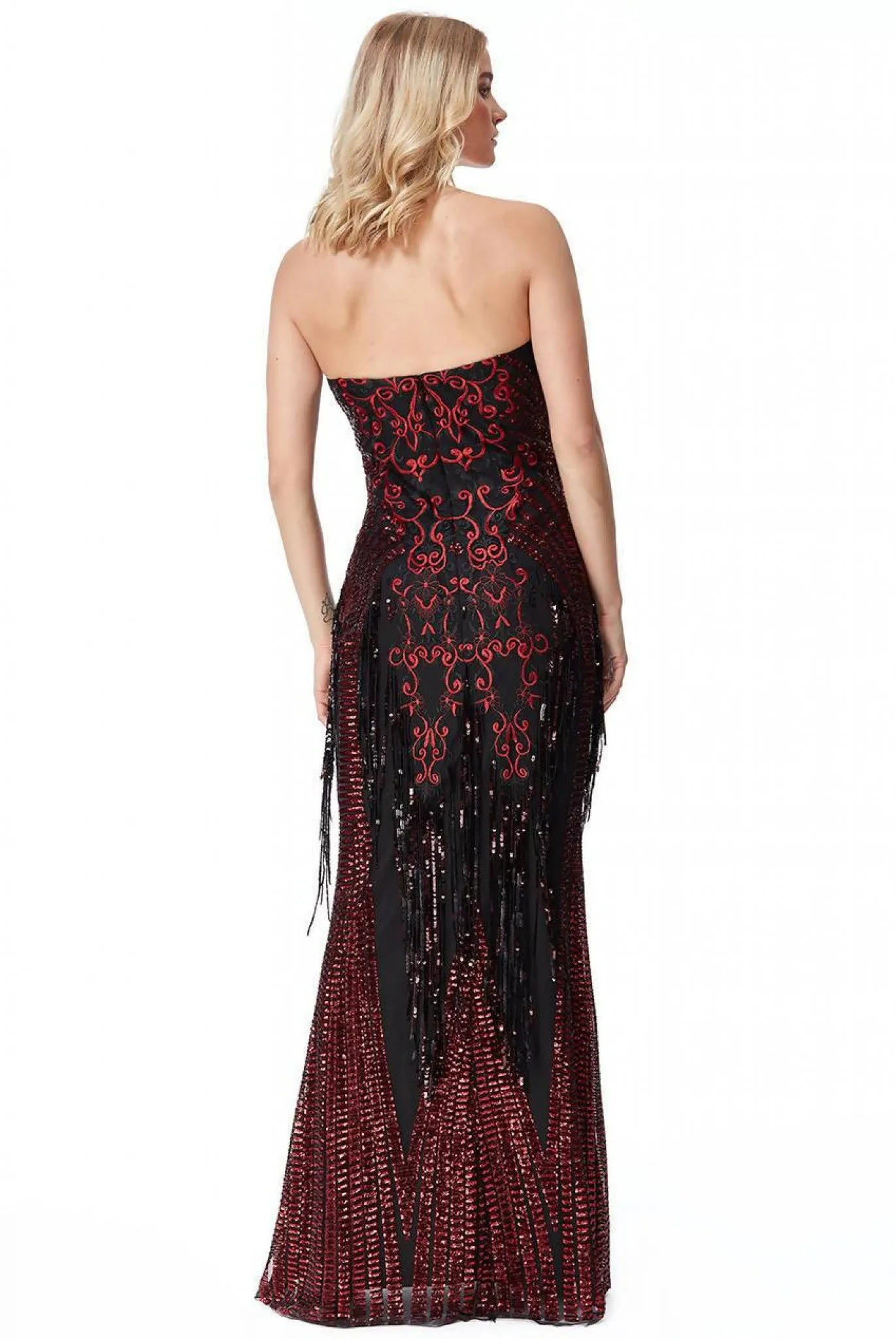 Goddiva Sweet Heart Sequin Fringe Maxi Dress