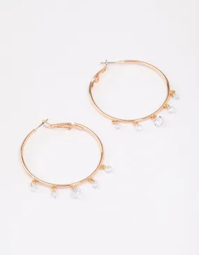 Gold Cubic Zirconia Dangle Hoop Earrings