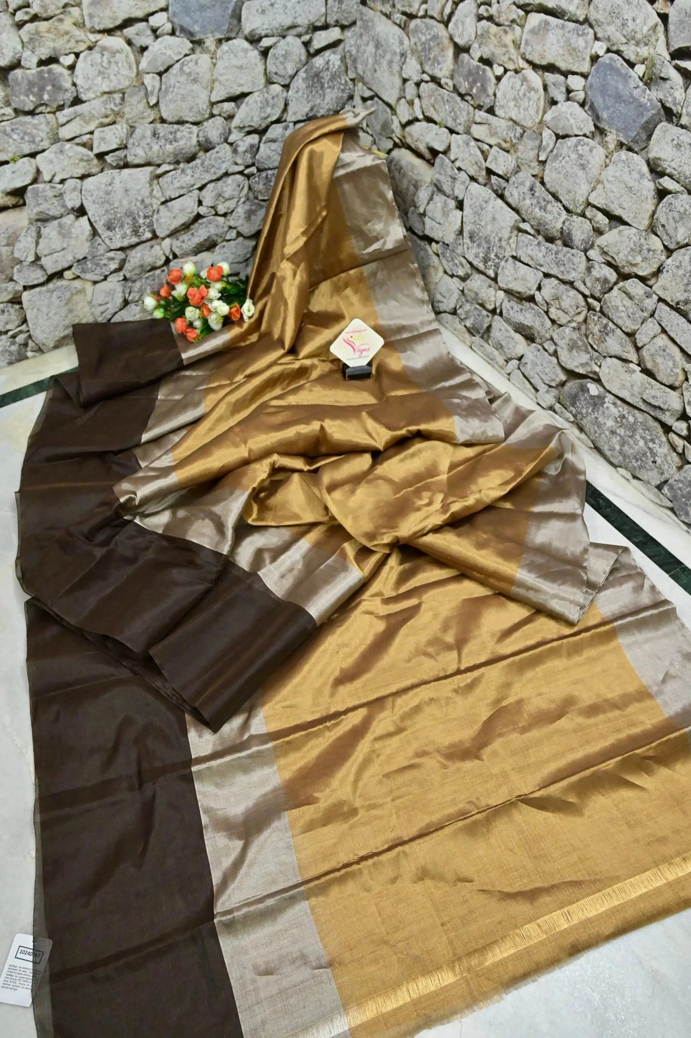 Golden Color Tissue Chanderi Saree with Broad Border