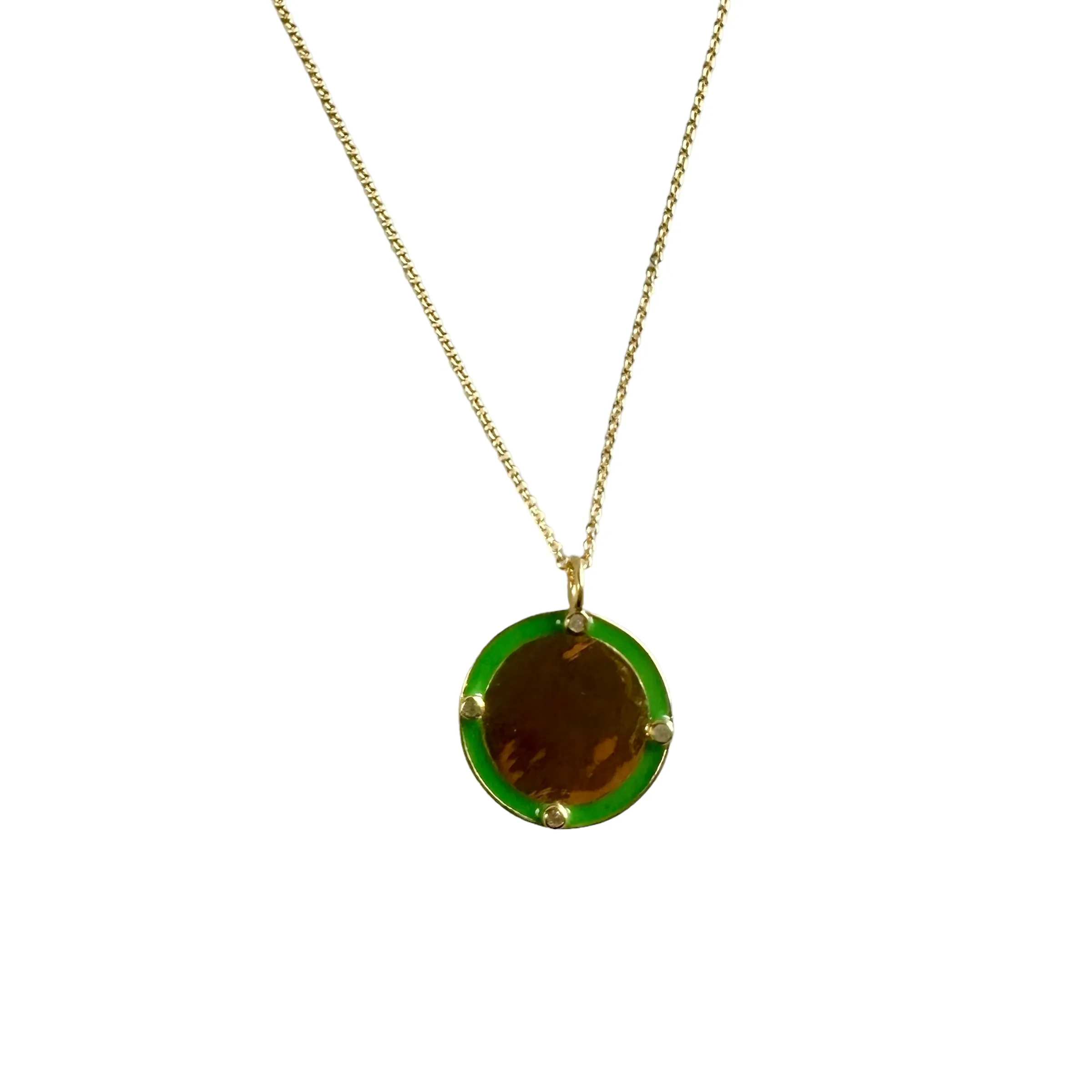 Green Enamel & Diamond Disc Necklace