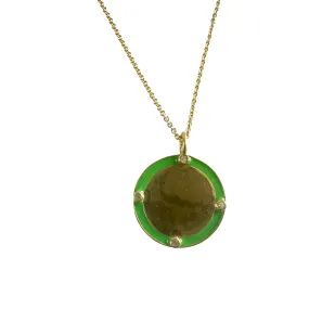 Green Enamel & Diamond Disc Necklace