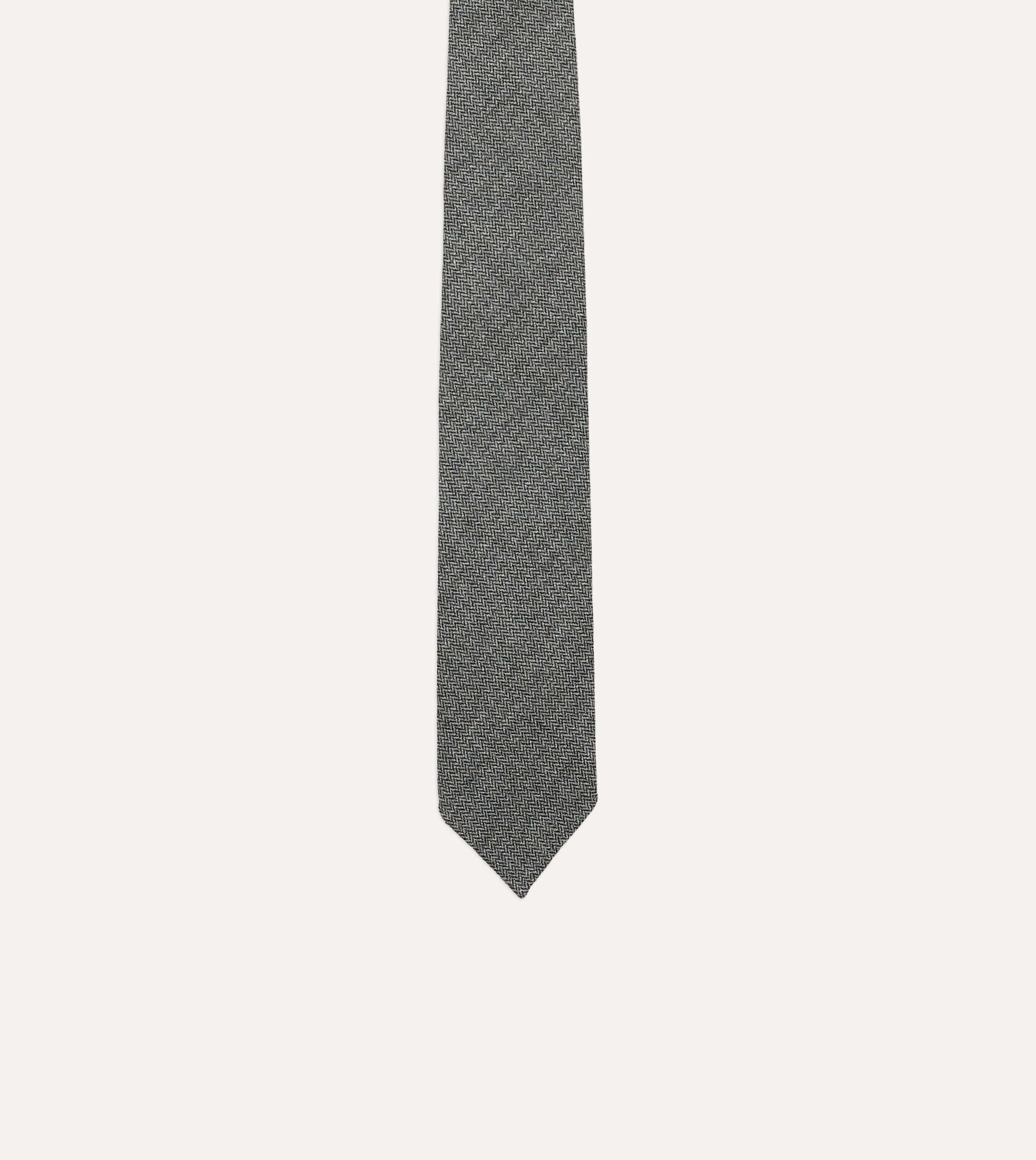 Grey Herringbone Hand Rolled Wool Tie