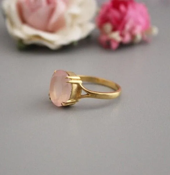 Handmade Rose Quartz 925 Sterling Silver Ring