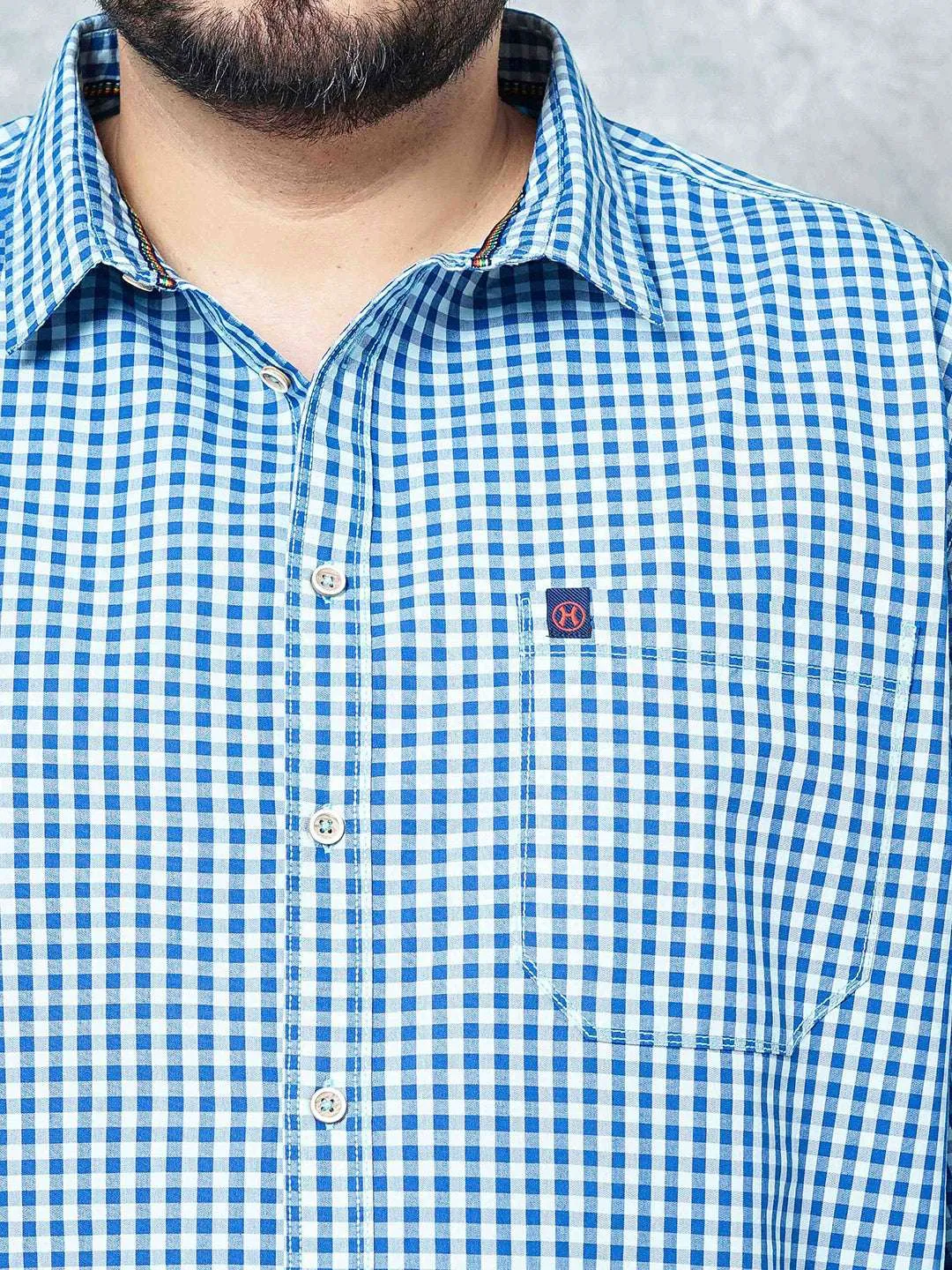 Hardsoda Men Blue Plus Size Checked Casual Shirt