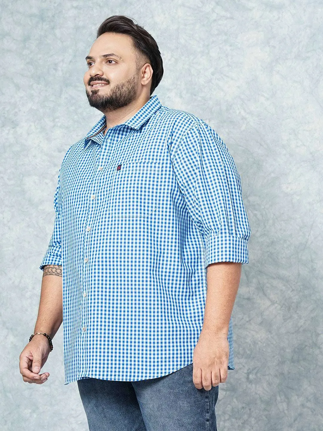 Hardsoda Men Blue Plus Size Checked Casual Shirt