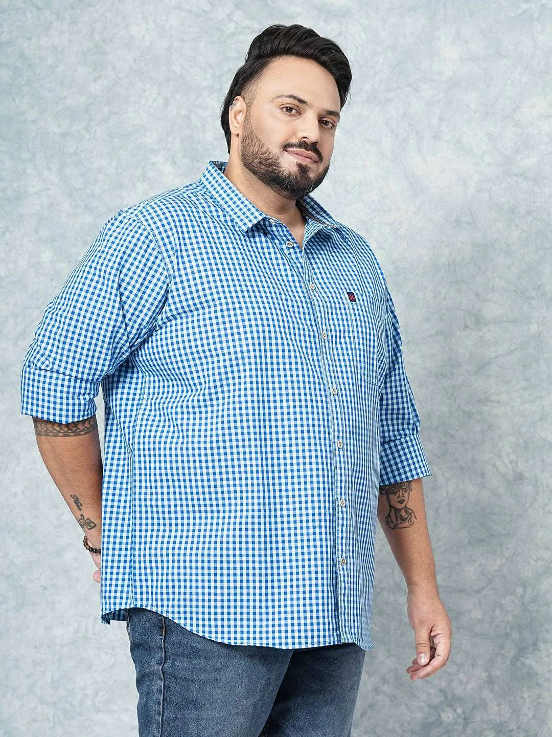 Hardsoda Men Blue Plus Size Checked Casual Shirt