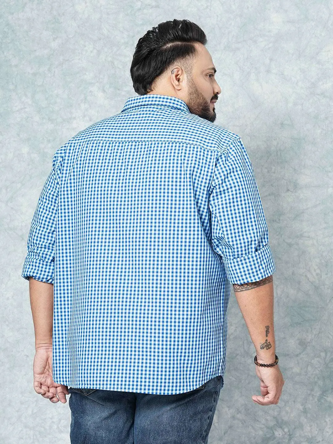 Hardsoda Men Blue Plus Size Checked Casual Shirt