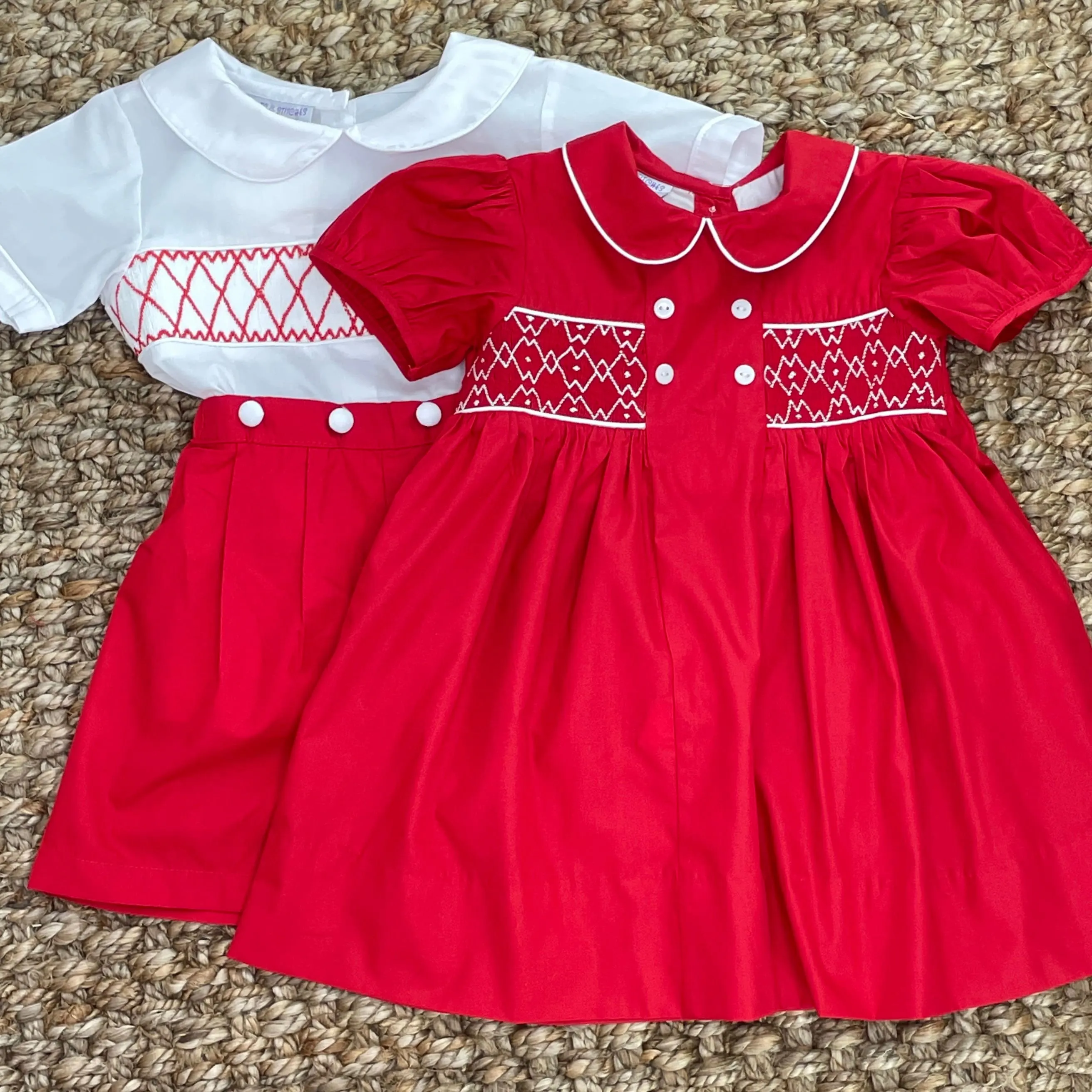 Heirloom Smocked Christmas outfit- Shirt with Button on Shorts