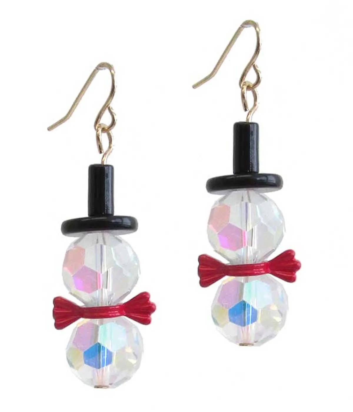 Iridescent Crystal Snowman Holiday Drop Earrings