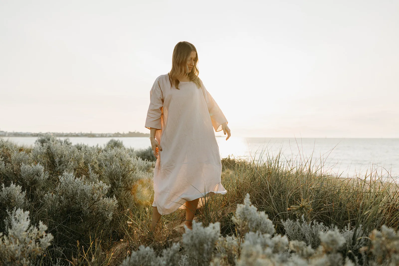 Joselin Linen Dress in Dust Storm