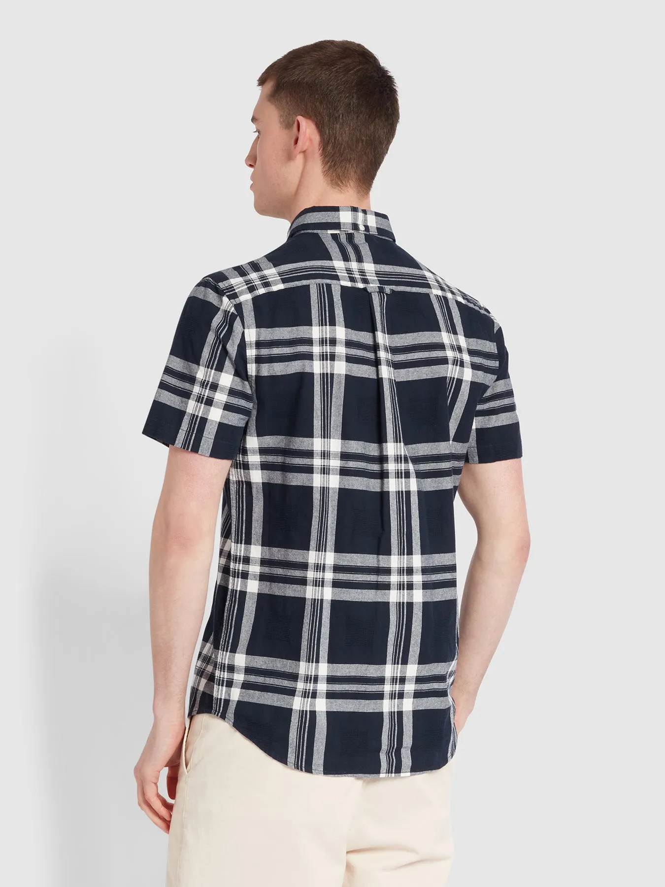 Kele Check Short Sleeve Shirt In True Navy