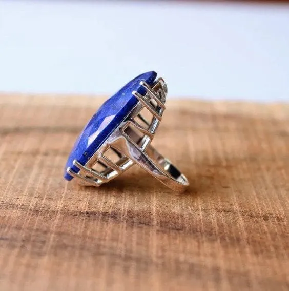 Lapis Lazuli Prong Gemstone 925 Sterling Silver Handmade Ring