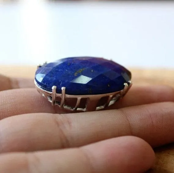 Lapis Lazuli Prong Gemstone 925 Sterling Silver Handmade Ring