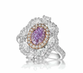 LAVENDER 3 Carat Oval Cut Very Light Pink Halo Diamond Engagement Ring GIA Certified by Mike Nekta NYC