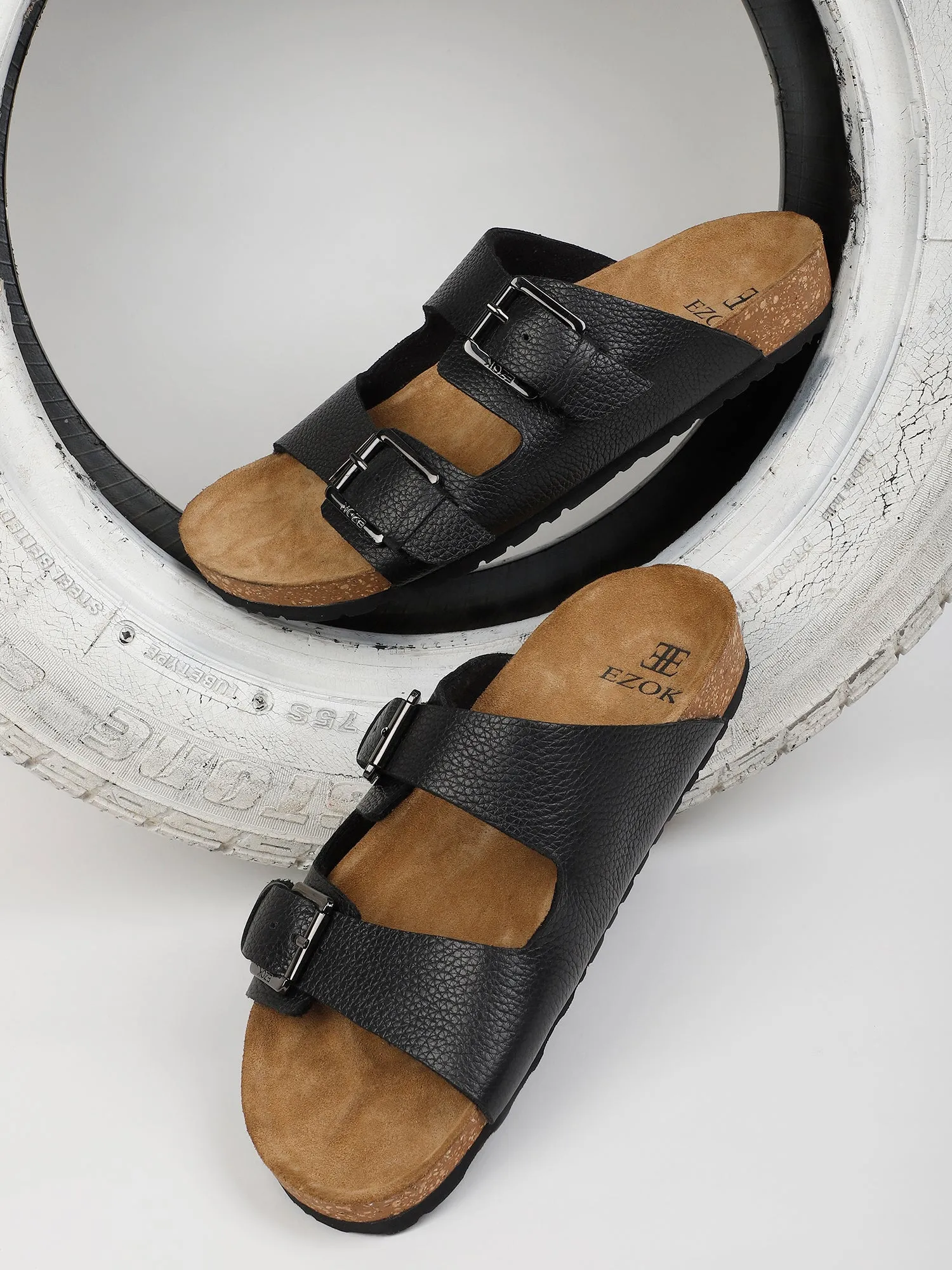 Leather sandal for men (black)