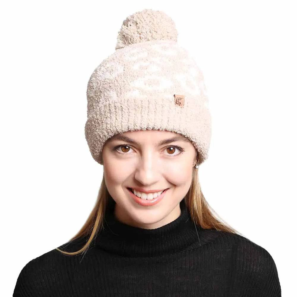 Leopard Lined Pom Pom Beanie