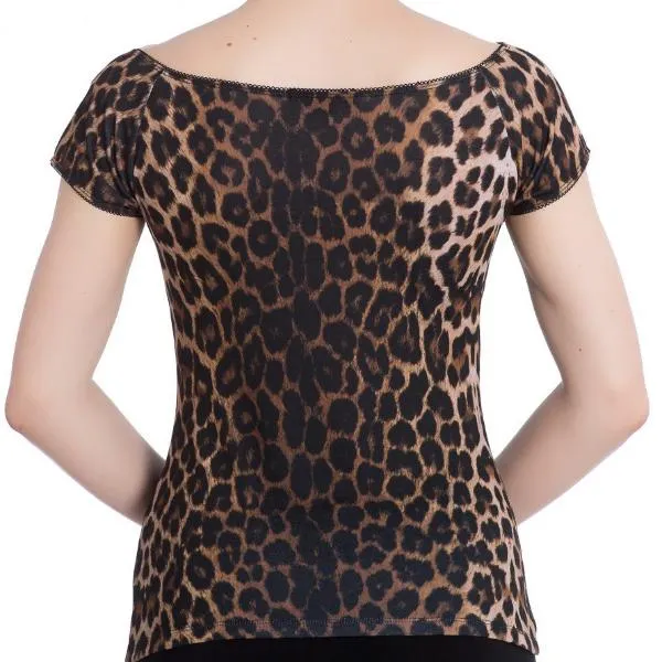 Leopard Print Bardot Tie Front Top