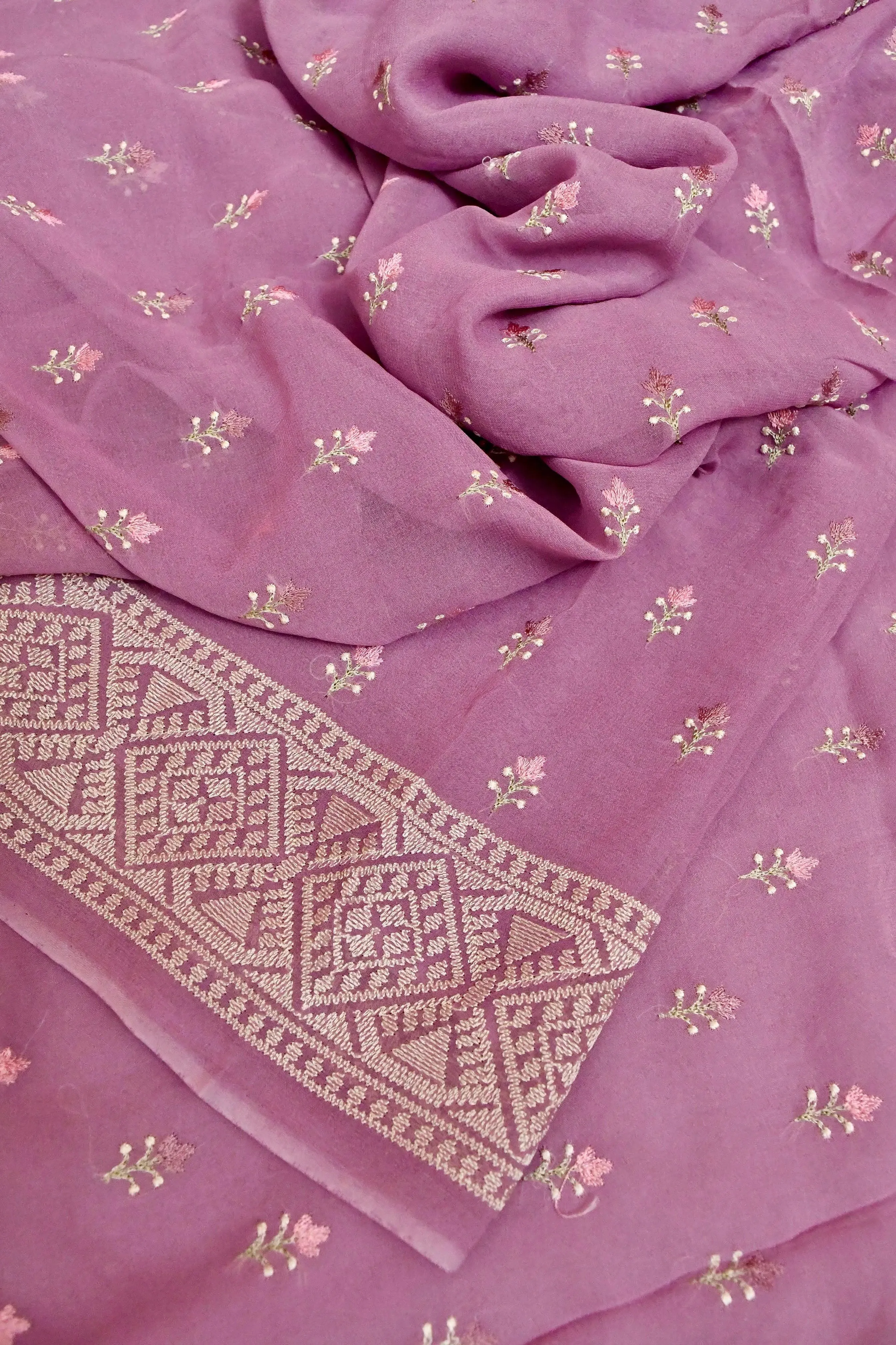 Lilac Pink Color Georgette Saree with Allover Embroidery Work