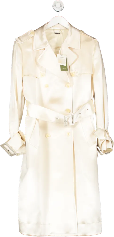 Lily Silk Cream Silk Wool Mixed Trenchcoat UK XL