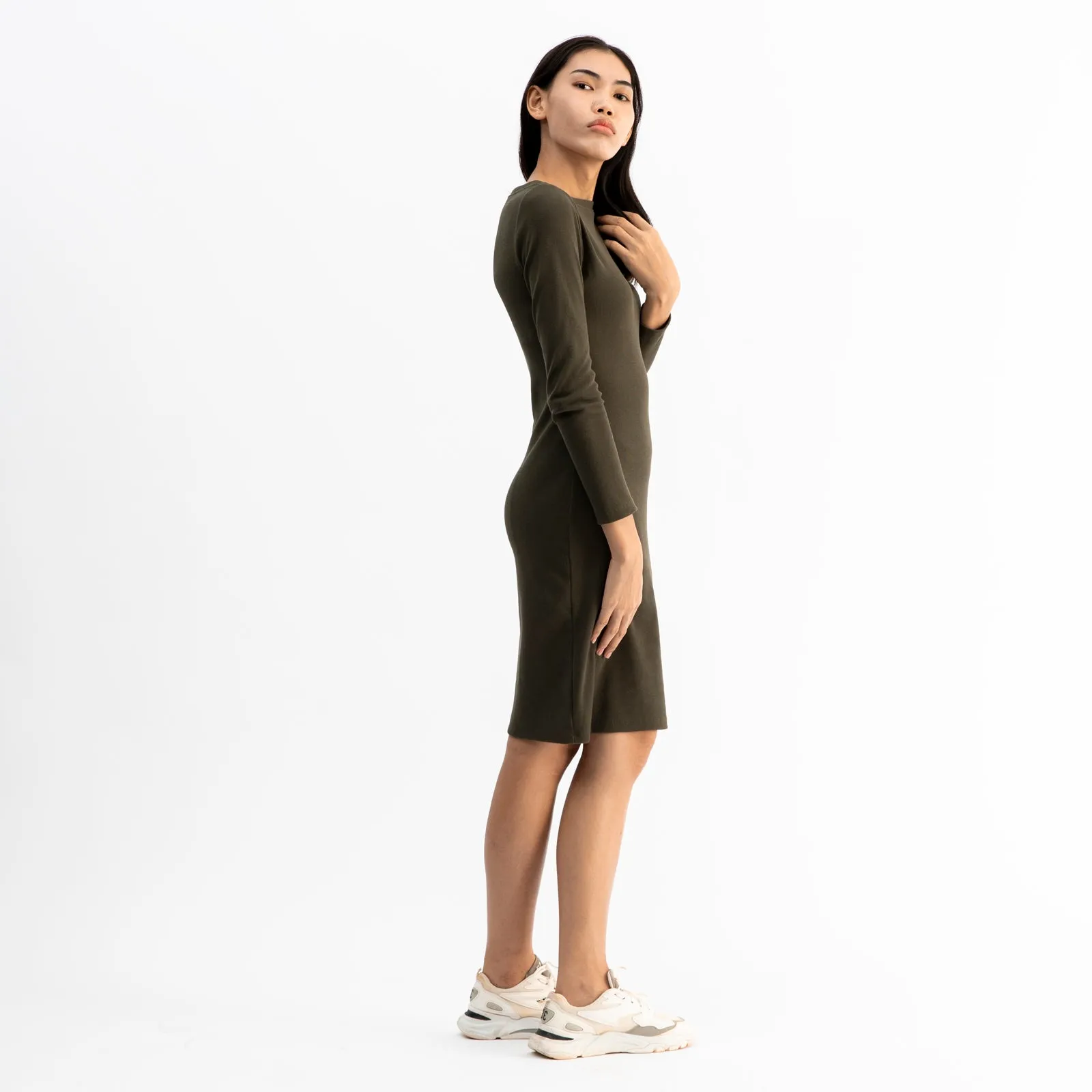 Long Sleeve Midi Dress | Moss Green