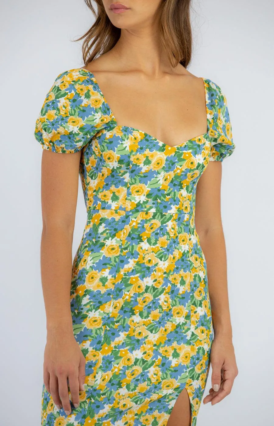 Lori Midi Dress - Lemon Florals