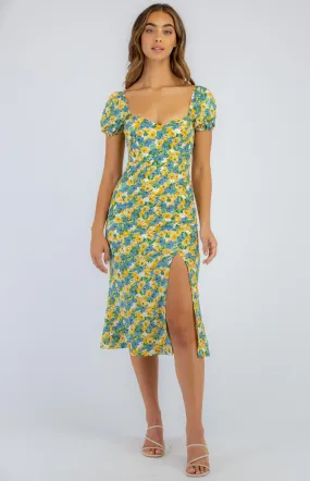 Lori Midi Dress - Lemon Florals