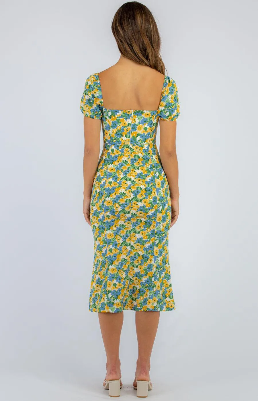 Lori Midi Dress - Lemon Florals