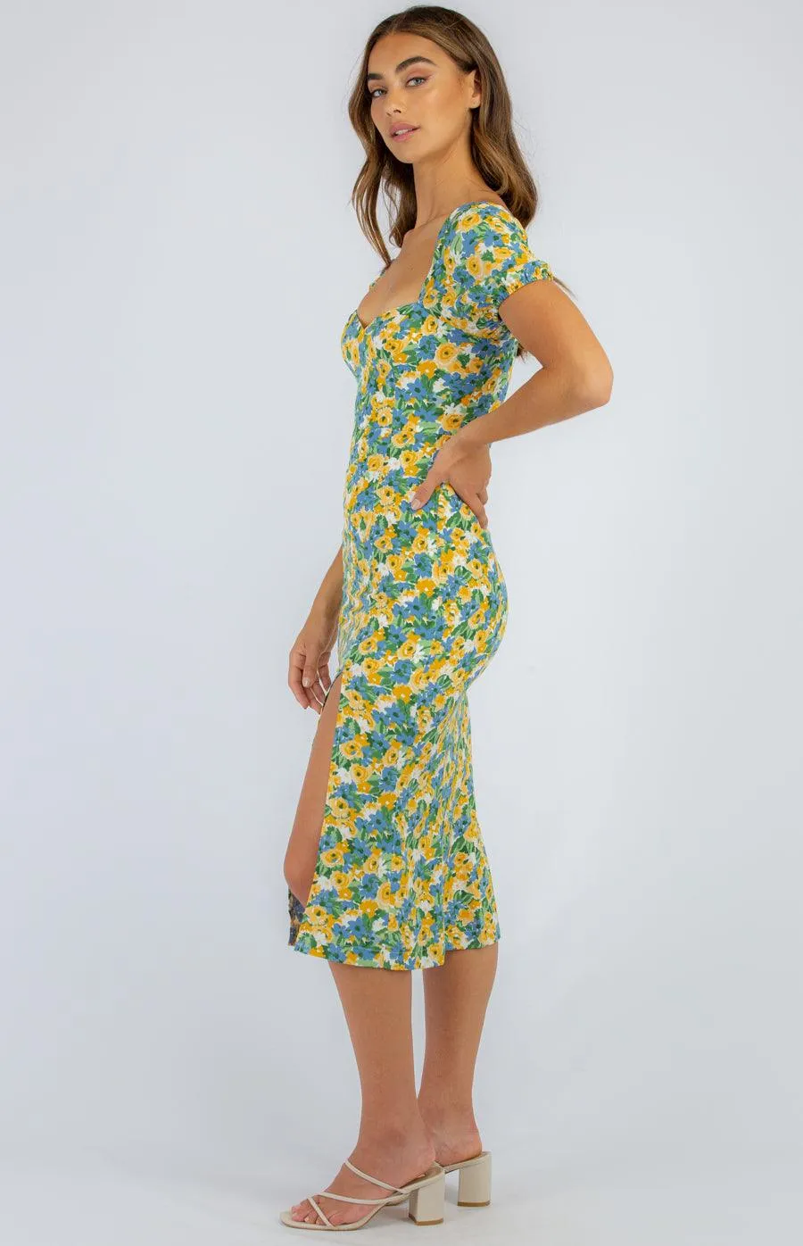 Lori Midi Dress - Lemon Florals