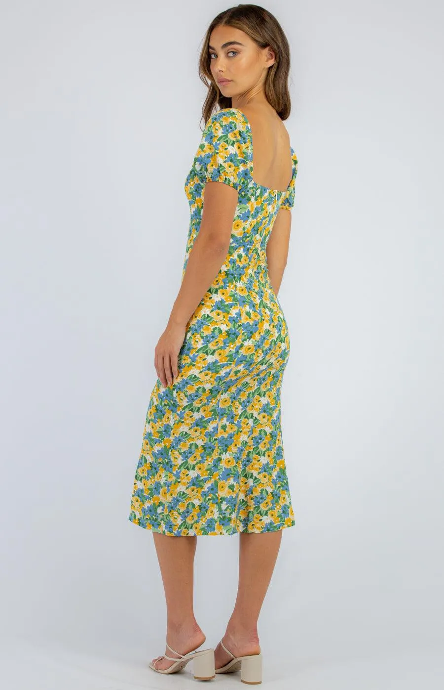 Lori Midi Dress - Lemon Florals