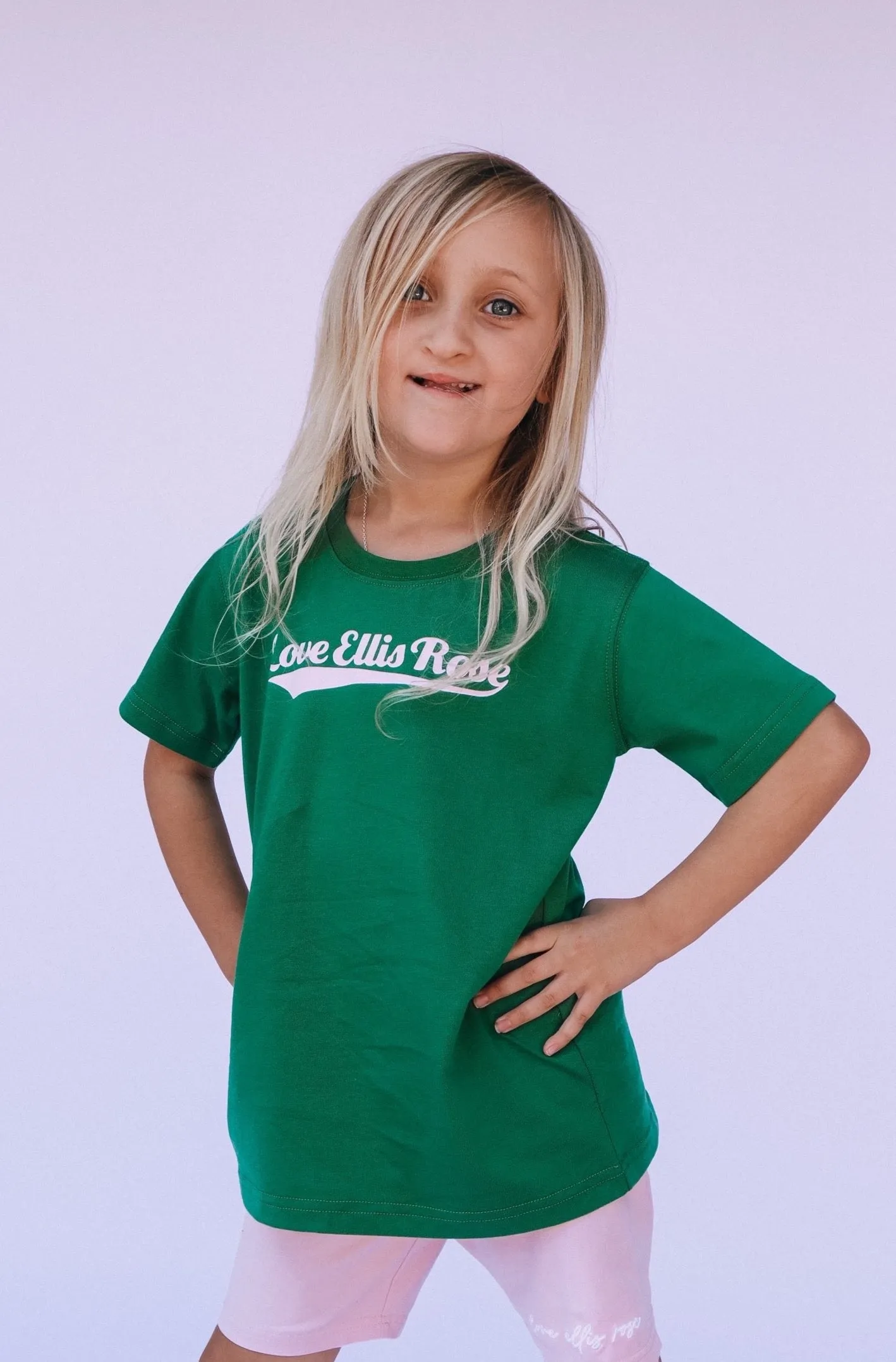 Love Ellis Rose Graphic Kids Tee - Green & Pink