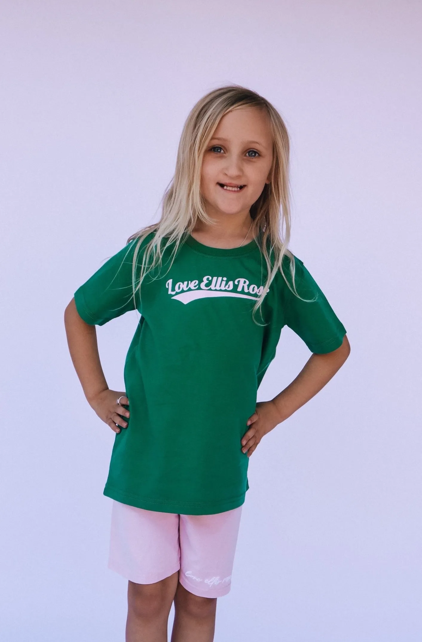 Love Ellis Rose Graphic Kids Tee - Green & Pink