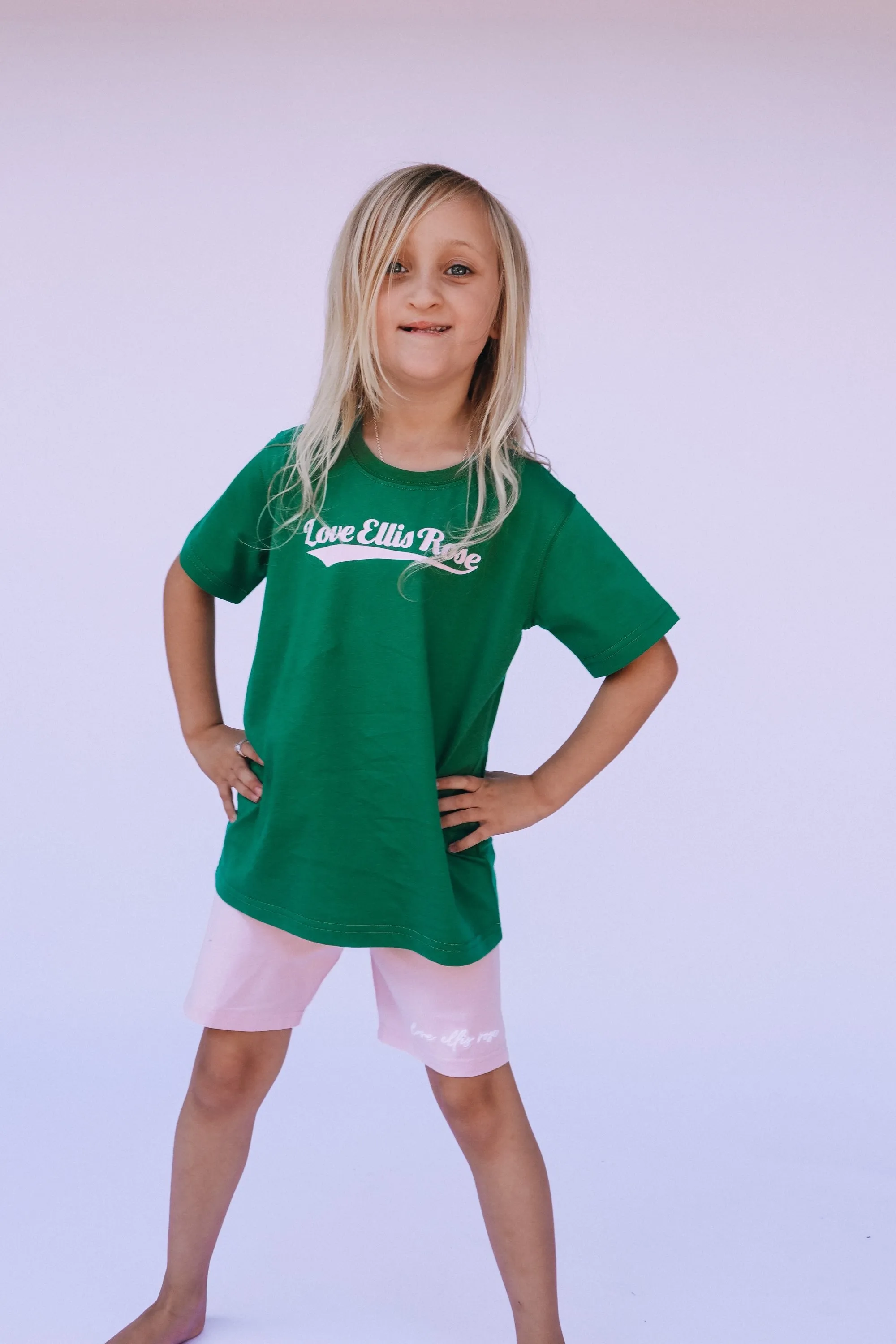 Love Ellis Rose Graphic Kids Tee - Green & Pink