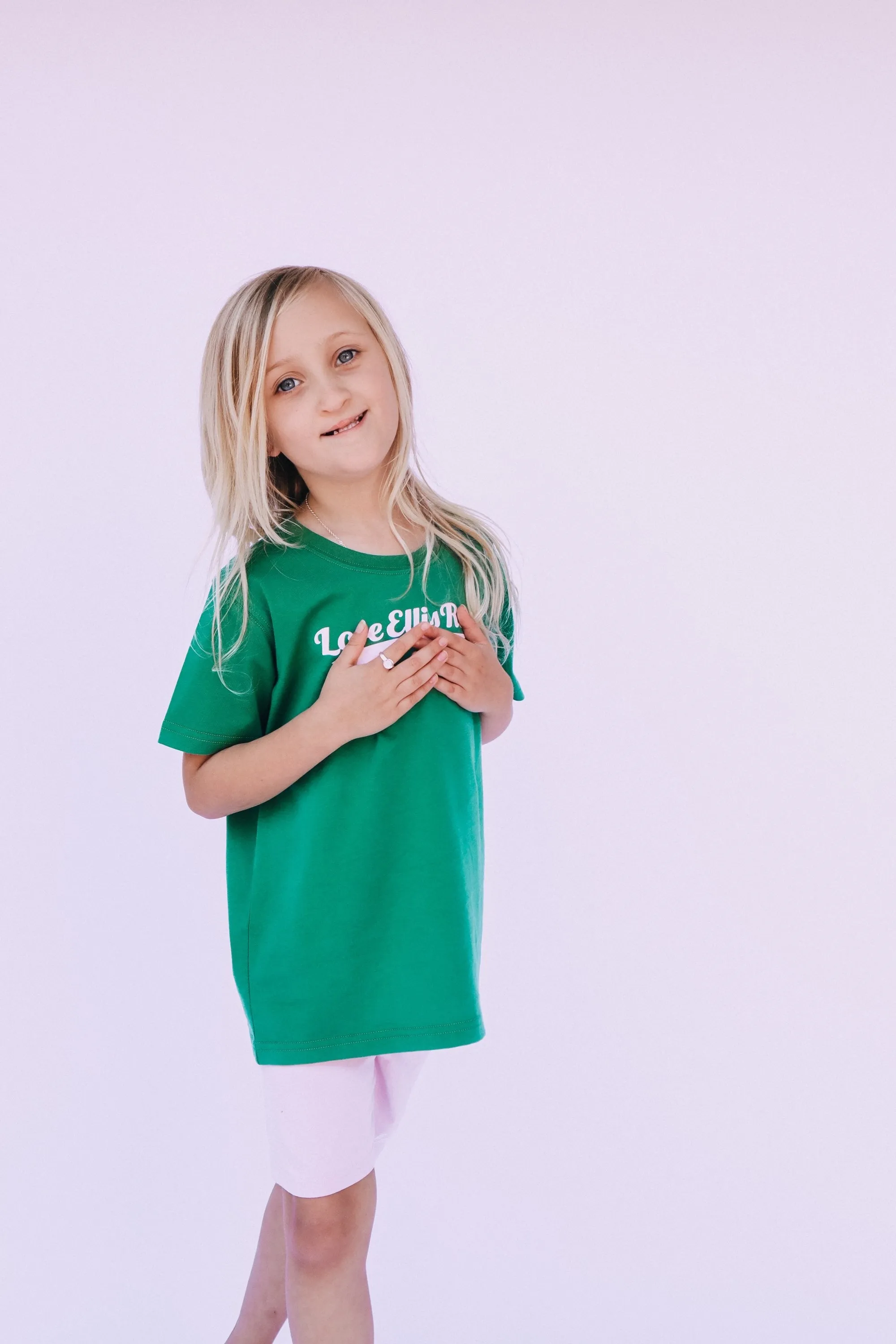 Love Ellis Rose Graphic Kids Tee - Green & Pink