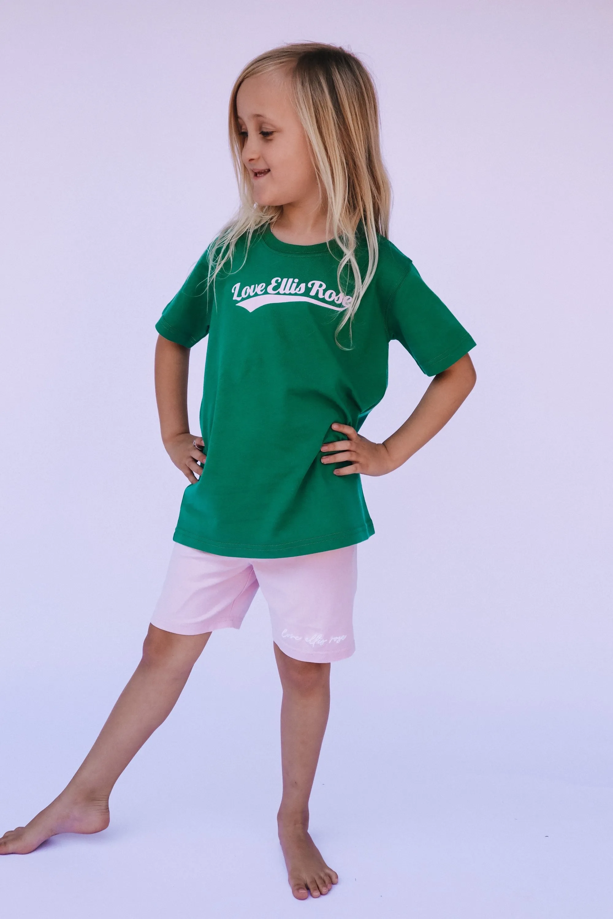 Love Ellis Rose Graphic Kids Tee - Green & Pink