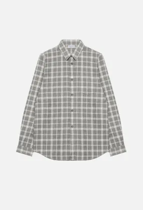 LS Button Up / Natural x Grey