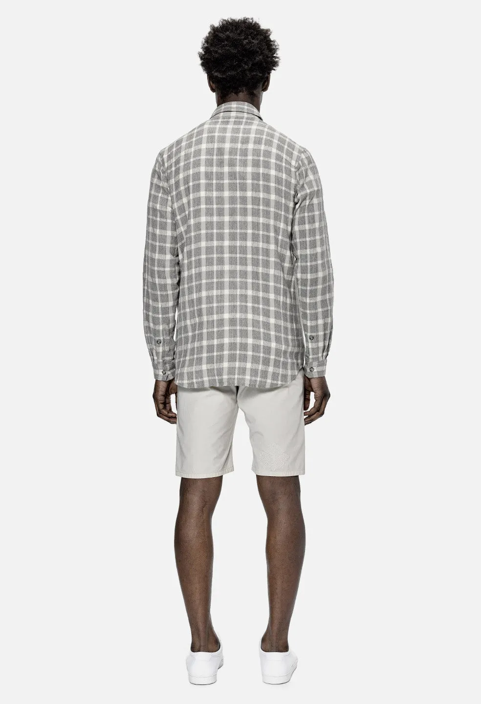 LS Button Up / Natural x Grey