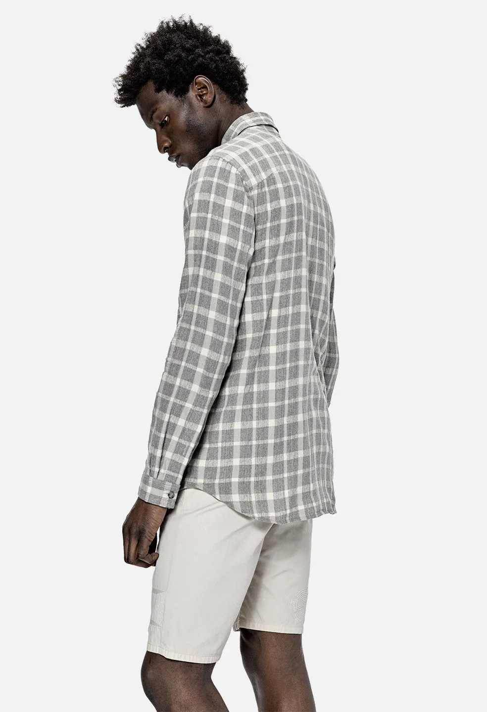 LS Button Up / Natural x Grey