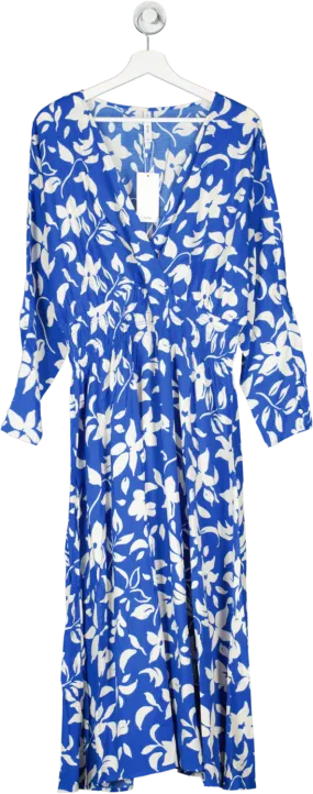 MANGO Blue Printed Dress With Ruffle Detail BNWT UK 14