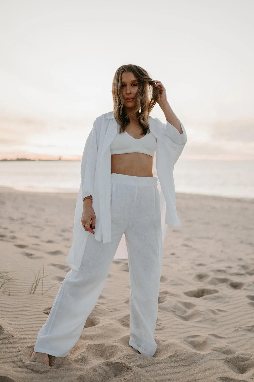 Margot Oversized Linen Shirt Dress in Dove White